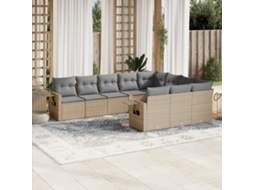 Vidaxl 10 Pcs Conjunto De Sofás P/ Jardim Com Almofadões Vime Pe Bege