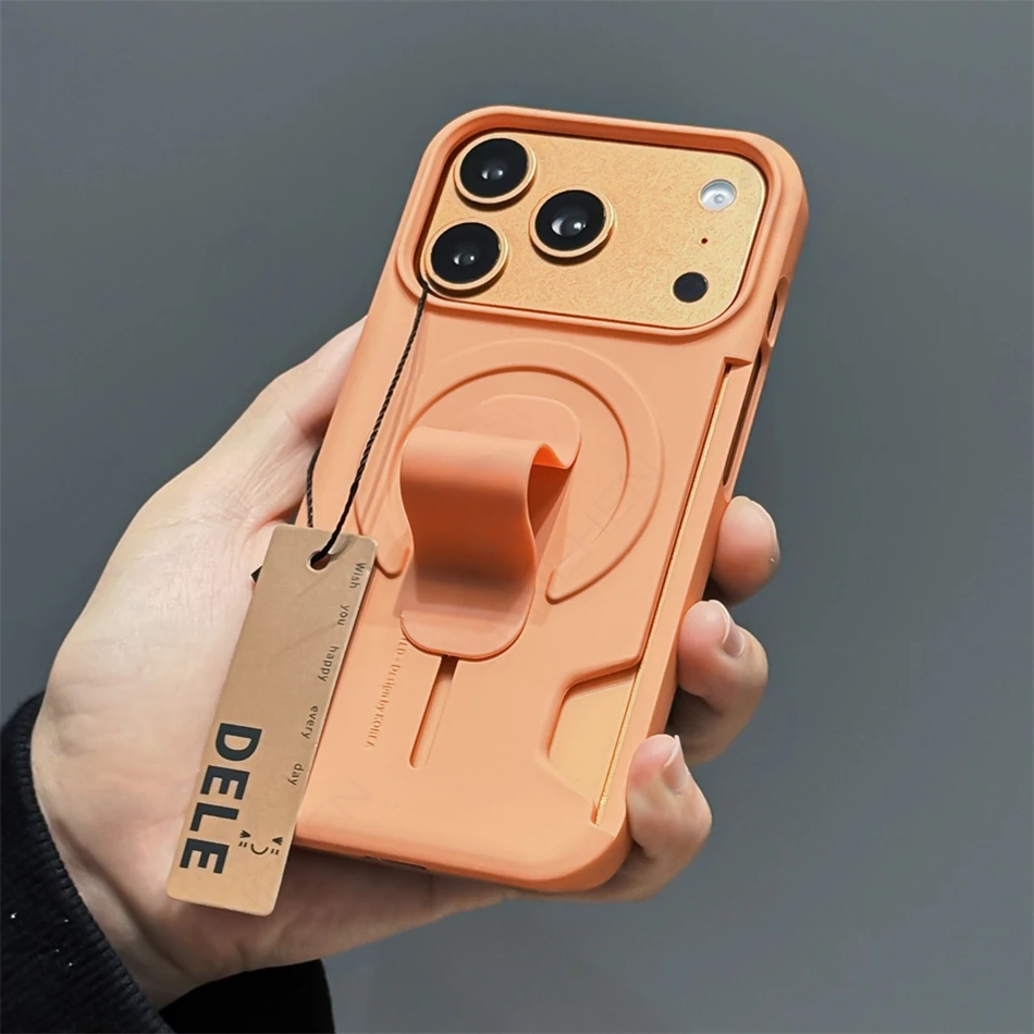 (orange 16promax) Capa Protetora Com Compartimento Para Cartão, Carregamento Magnético, Suporte
