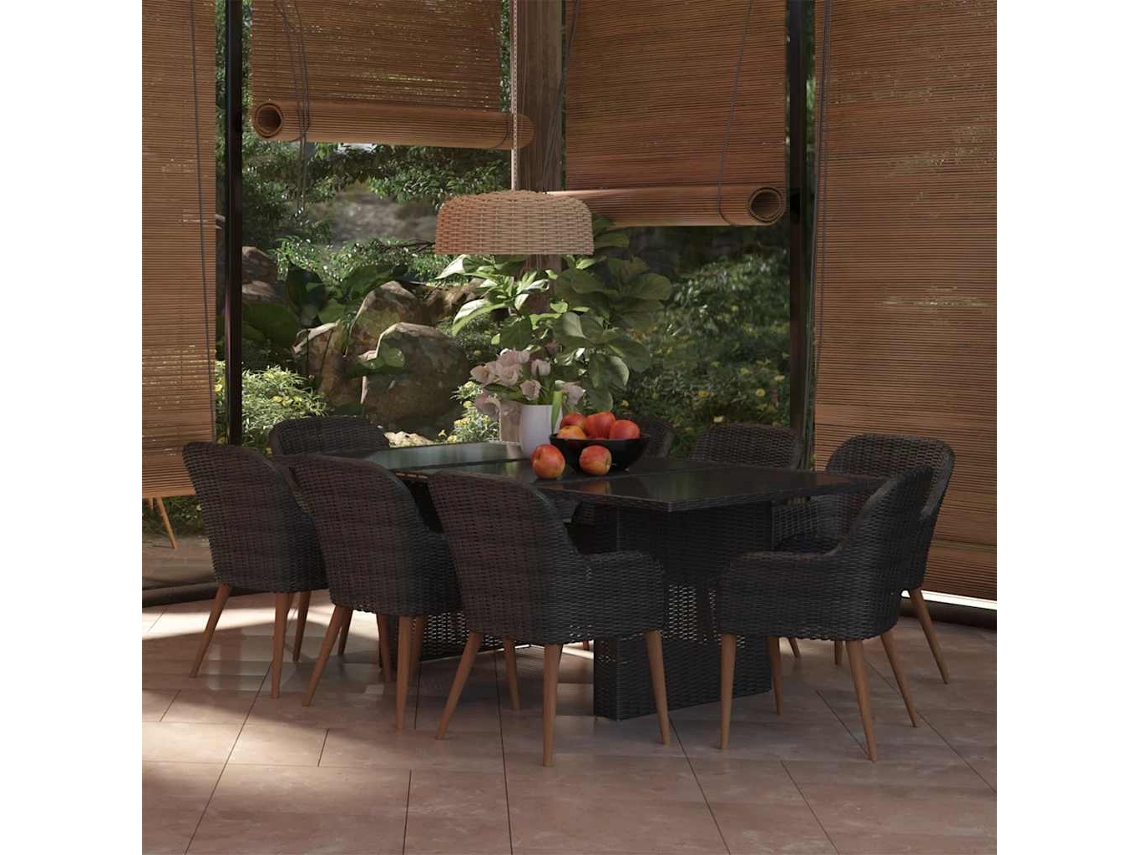Vidaxl 9 Pcs Conjunto De Jantar Para Jardim Vime Pe Preto
