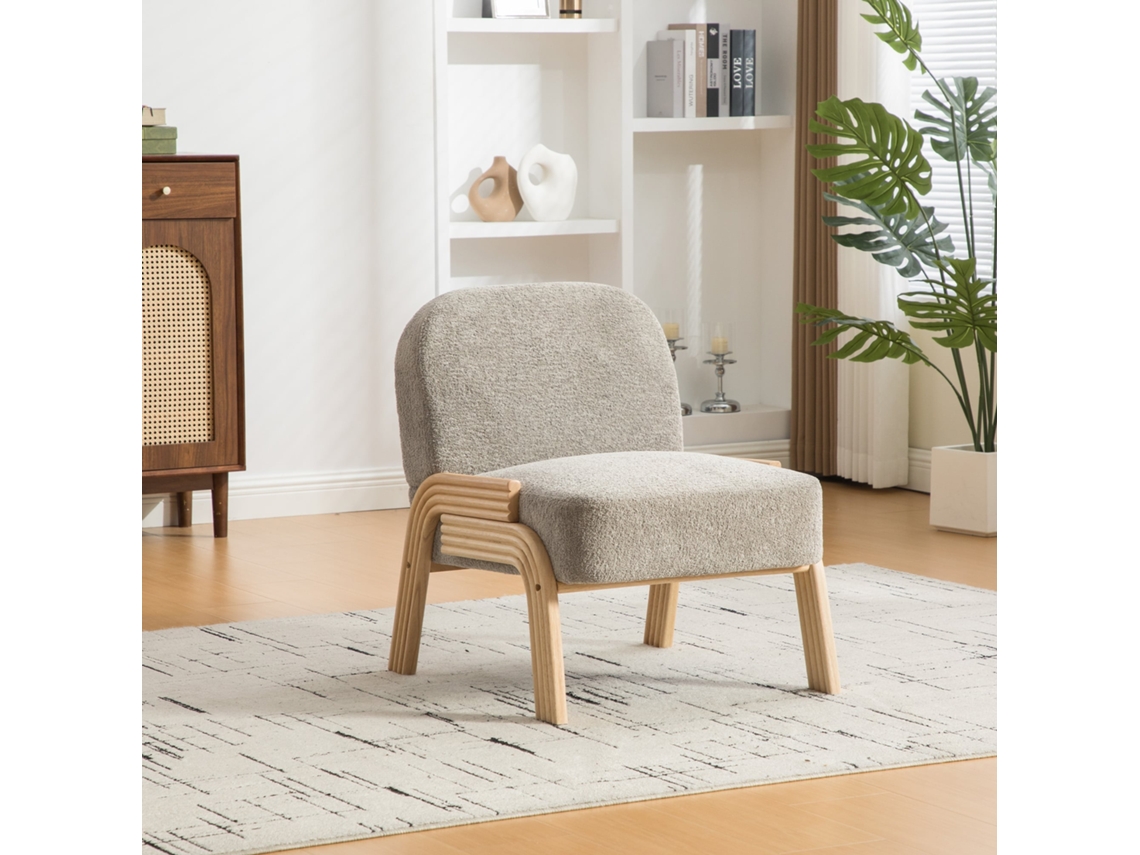 Poltrona Lounge Escandinava, 72x61 cm, Chenille, Madeira, Cinza