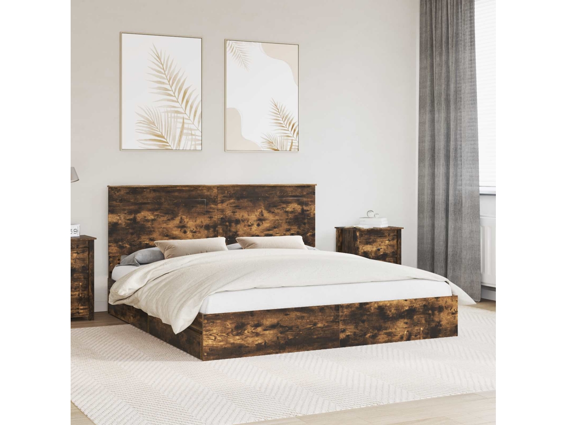 Vidaxl Cama Com Armazenamento Carvalho Defumado 180 X 200 Cm