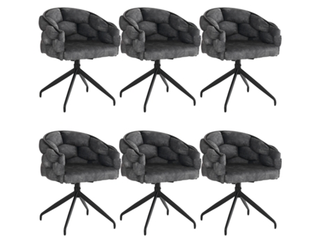 Conjunto De 6 Cadeiras Giratórias Em Veludo Estilo Moderno Cinzento Raumio