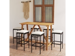 Vidaxl 7 Pcs Conjunto De Bar P/ Jardim Com Almofadões Preto
