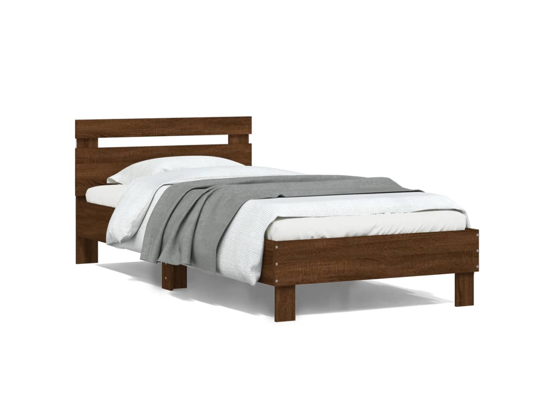 Vidaxl Estrutura Cama Cabeceira/luzes Led 100x200 Cm Carvalho Castanho
