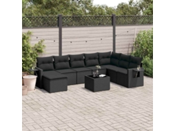 Vidaxl 9 Pcs Conjunto De Sofás P/ Jardim C/ Almofadões Vime Pe Preto