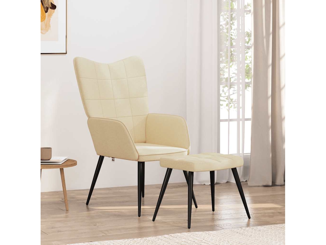 Vidaxl Cadeira De Descanso Com Banco Tecido Cor Creme