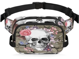 Pochete MARCA com estampa de caveira 3D para mulheres 22x8x15,5cm impermeável alta qualidade