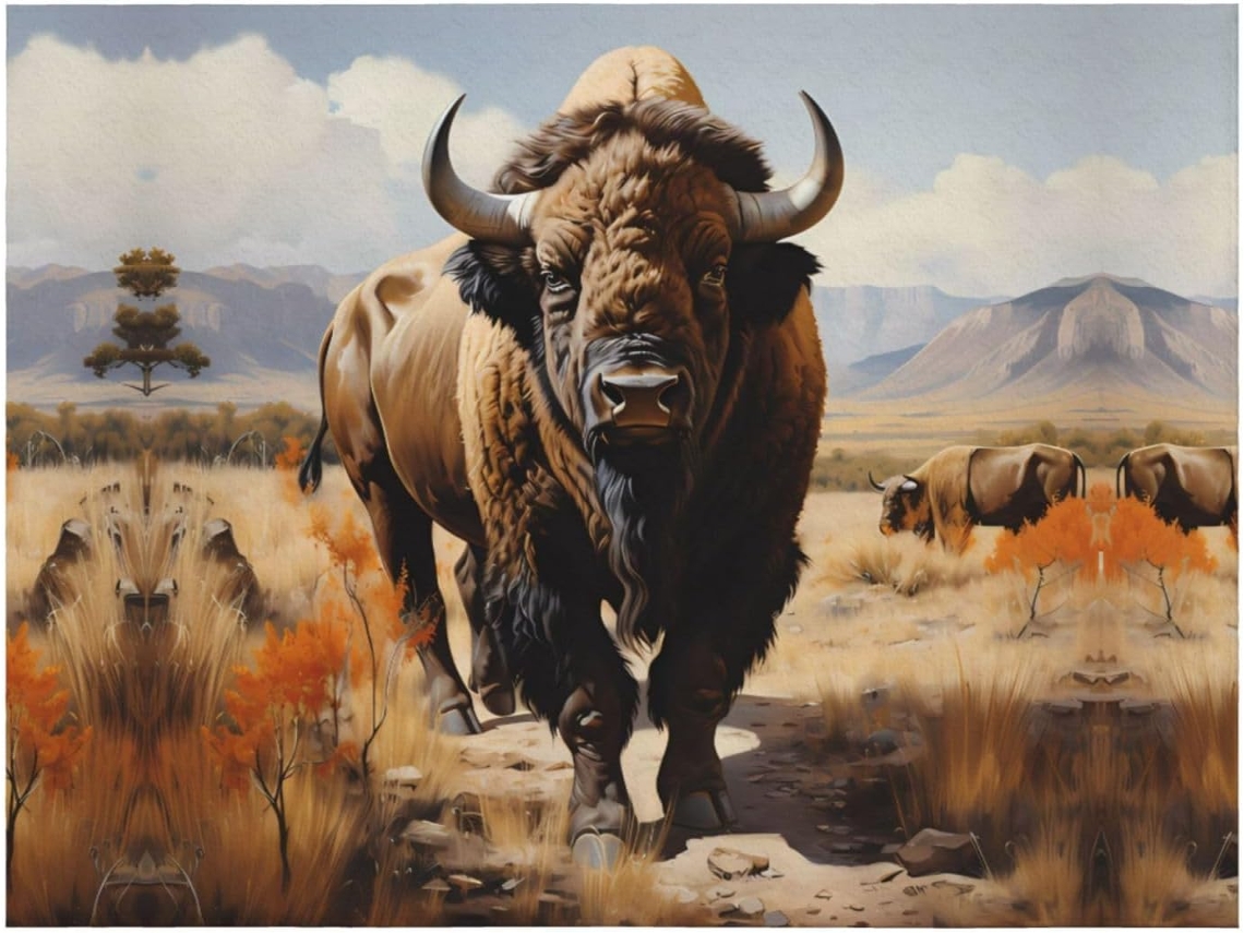 Manta de Flanela Ultramacia Phayah com Estampa Rebanho Bisontes Norte americanos Ideal para Sofá Cama Sala Est