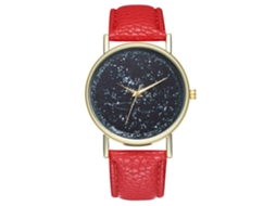 Relógio de quartzo com pulseira de couro PU, mostrador moderno, unissex, vermelho.