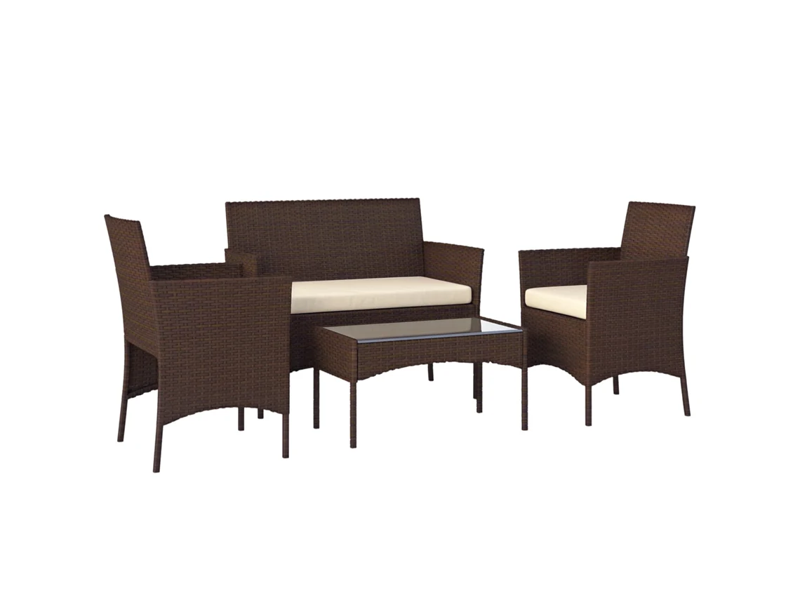 Conjunto de Jardim Aço e Vime Pe Cor Bege e Marrom 102x58x82 cm Outsunny