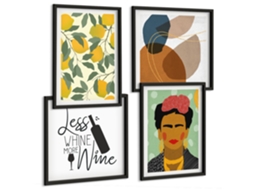 Composição De Quadros Minimalismo Em Tela Aquarela Moldura Branca Quadros Para A Sala De Estar Espelharte (conjunto De 4 Imagens)