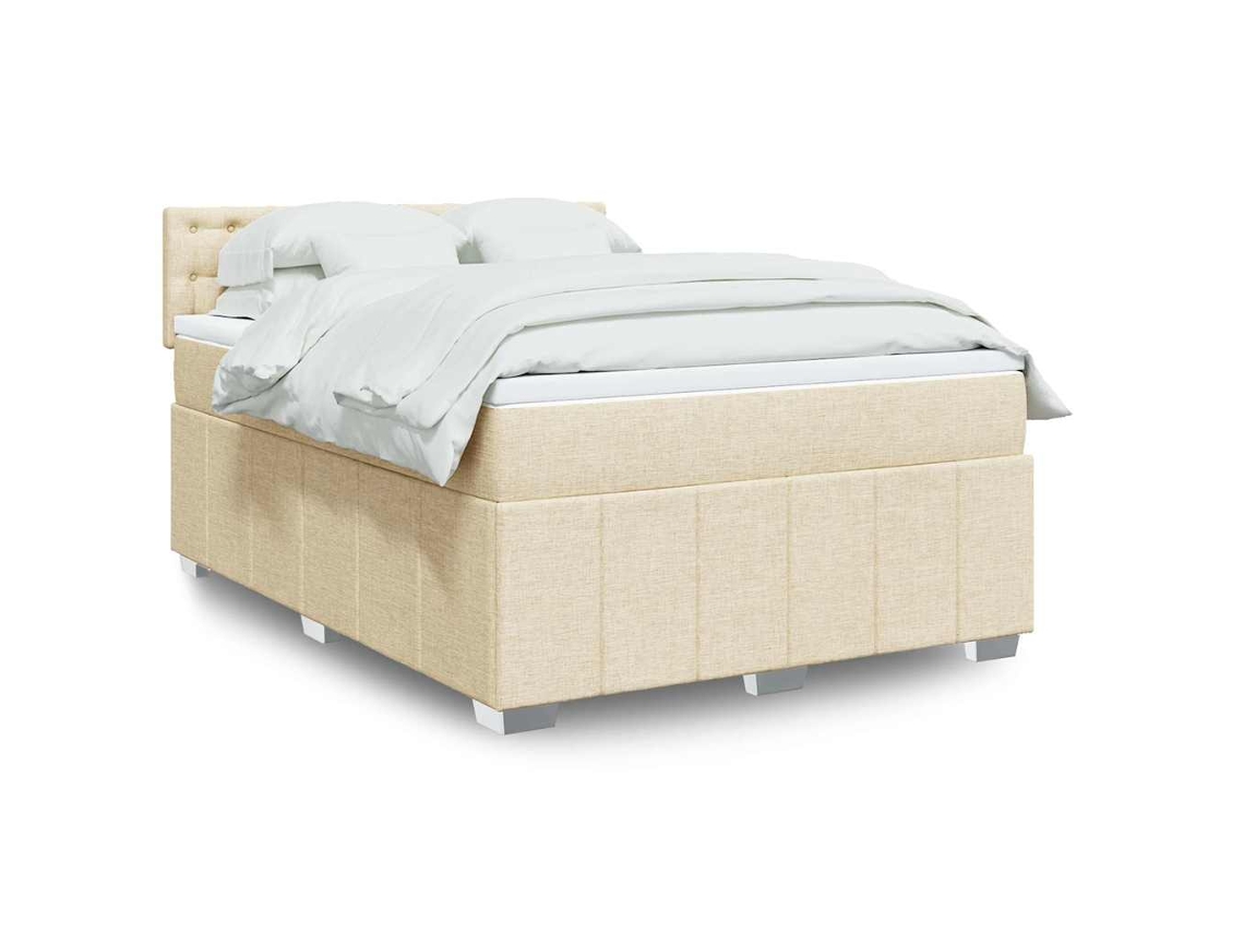 Vidaxl Cama Com Molas/colchão 140x190 Cm Tecido Cor Creme