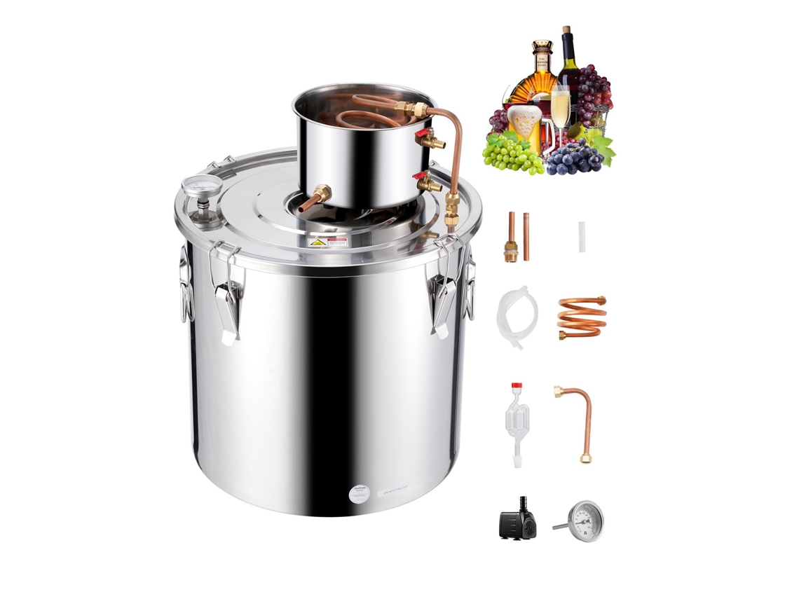 Destilador de Álcool e Água em Aço Inoxidável VEVOR 50 L Φ 400 x 400 mm Prata