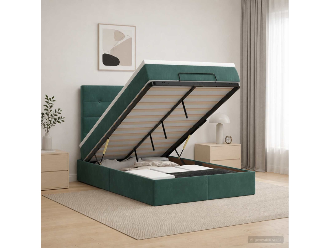 Vidaxl Cama Ottoman Com Colchão Verde-escuro 120 X 200 Cm Veludo