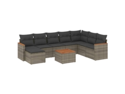 Conjunto de 9 Sofás para Jardim com Almofadões Vime Pe Cinzento MAISON EXCLUSIVE (90x200 cm)