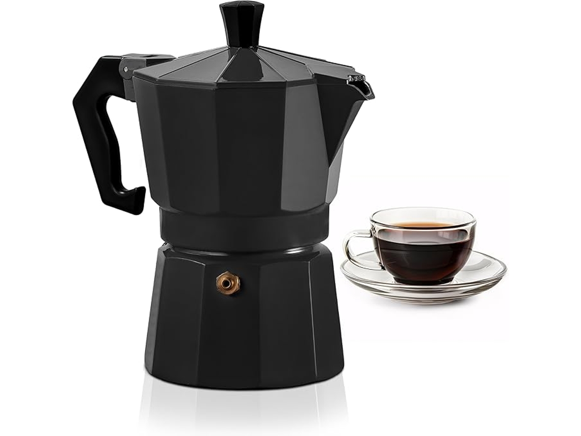 Cafeteira Italiana Moka de Alumínio, 3 Xícaras, Adequada para Fogões a Gás e de Indução, Preta SIURN (150ml)