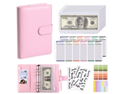 Macaron A6 Pu Leather Loose Leaf Notebook With Zipper Pouches Cash Budget Financial Planner Pink Cover + 8-zipper Cards