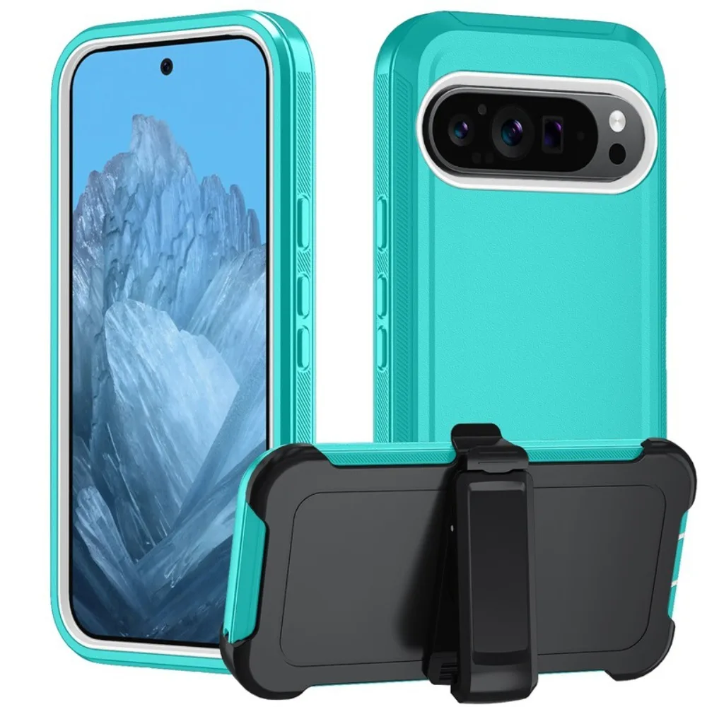 (azul E Branco, Google Pixel 9 Pro) Capa Resistente E Antichoque, Material Híbrido De Três Camadas (tpupc), Com Clipe De Cinto