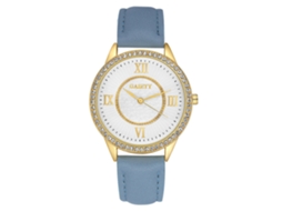 Relógio feminino Gaiety com mostrador cravejado de strass, pulseira de couro PU, relógio analógico de quartzo azul