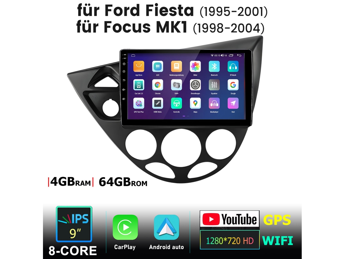 Rádio Android Junsun Com Ford Fiesta (1995-2001) E Focus Mk1 (1998-2004) Wifi 8-core 4+64gb