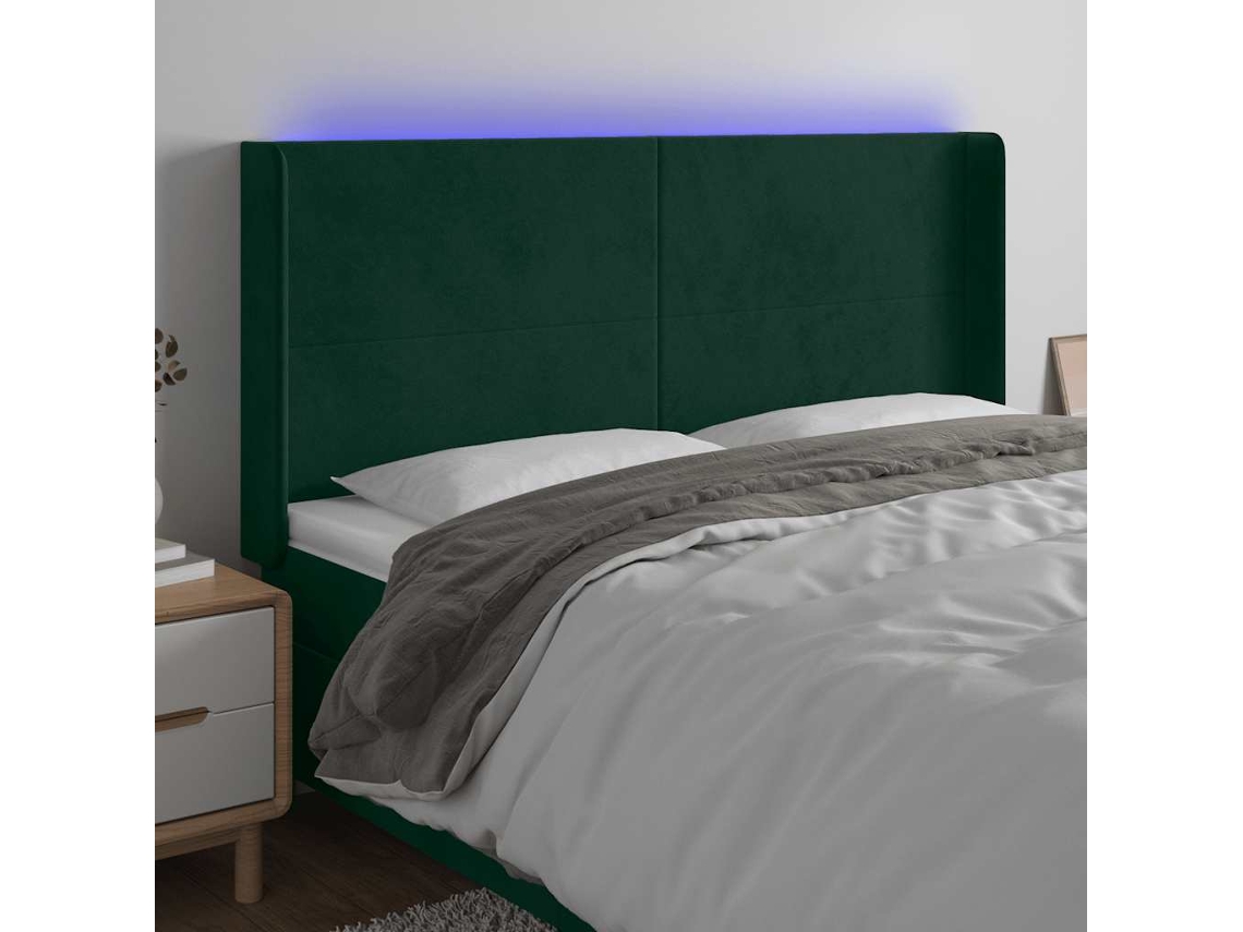 Vidaxl Cabeceira De Cama C/ Led Veludo 183x16x118/128 Cm Verde-escuro