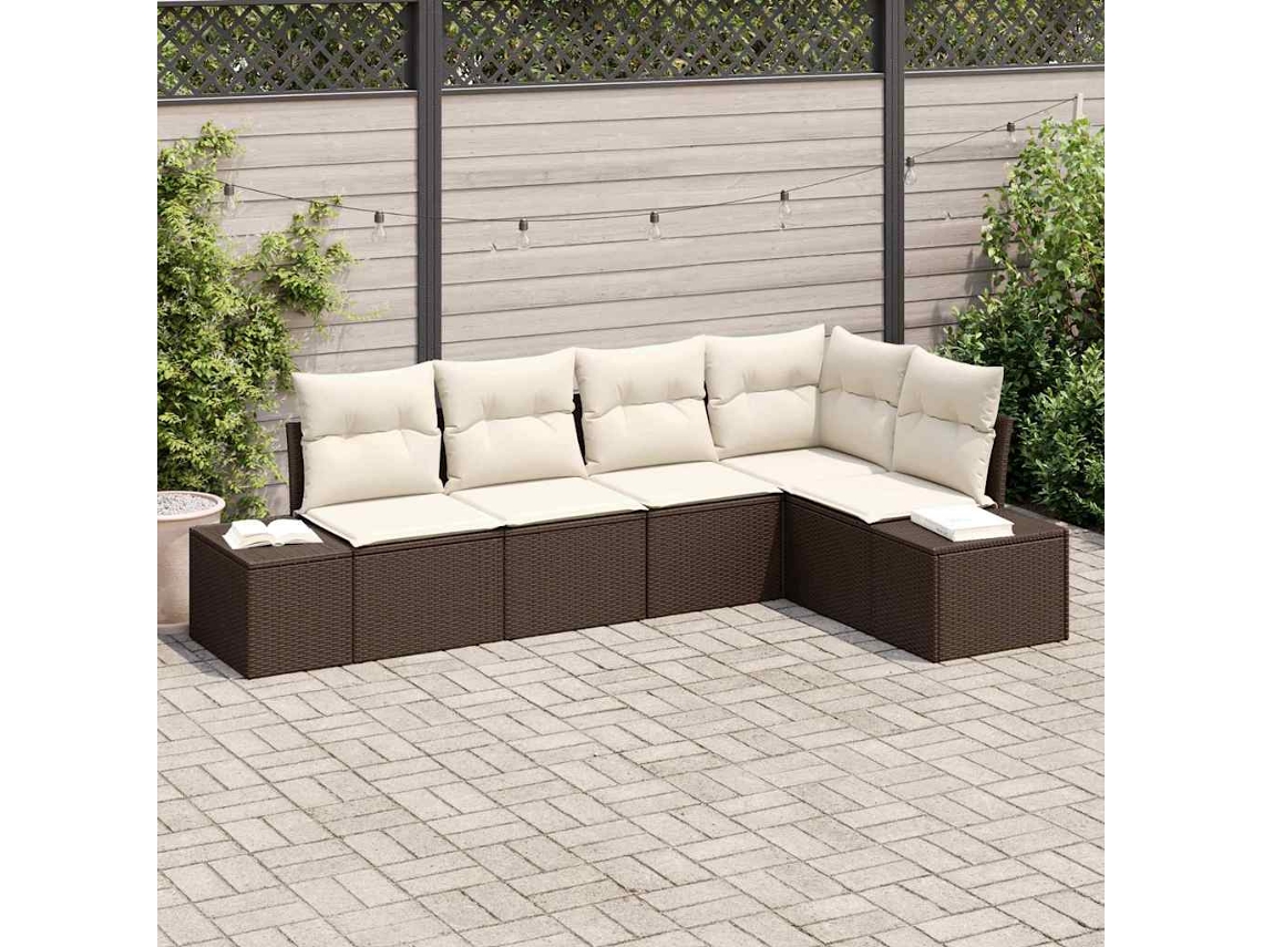 Vidaxl Conjunto de Sofá de Jardim 5 Pcs Marrom e Creme Vime Pe