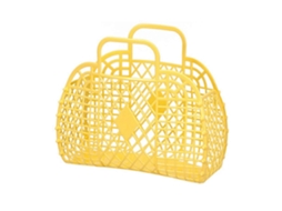Cesto De Armazenamento Oco De Plástico Reutilizável, Portátil E Dobrável Para Praia, Casa, Cabeceira, Compras, Brinquedos E Roupas, Amarelo, 250