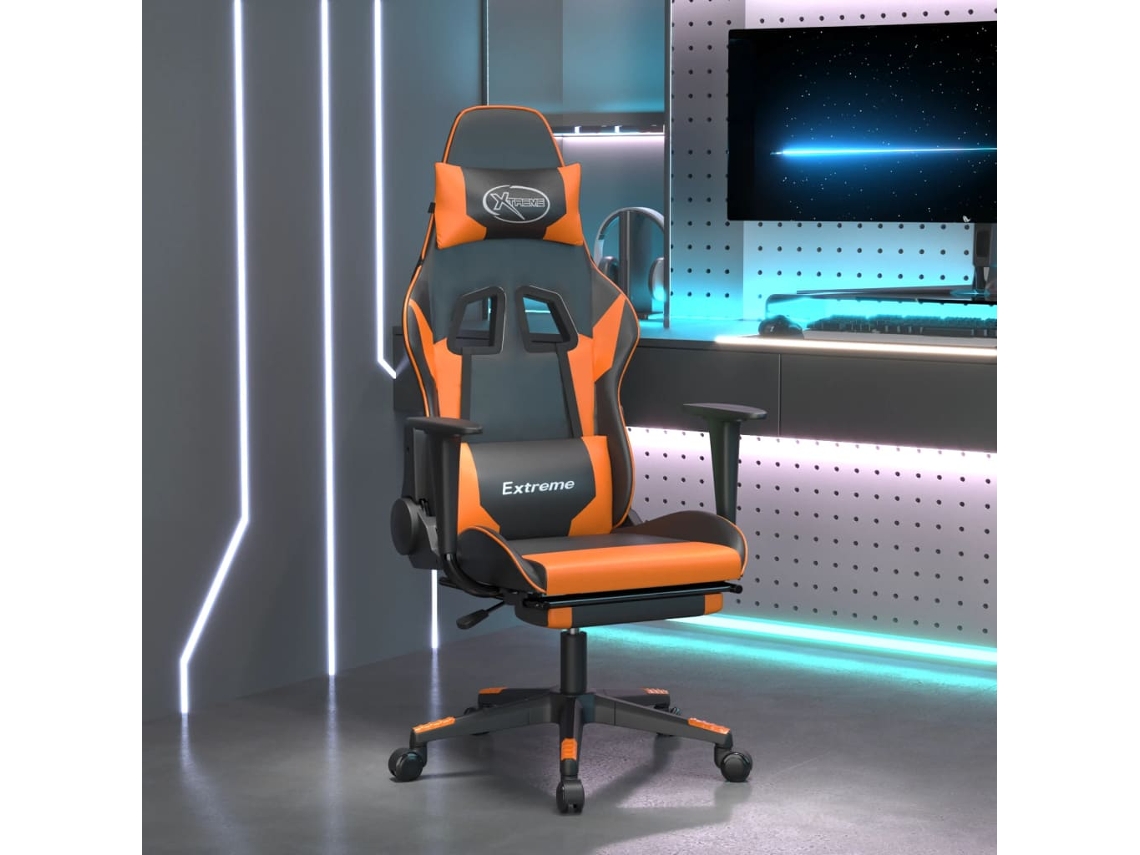 Vidaxl Cadeira Gaming C/ Apoio P/ Pés Couro Artificial Preto E Laranja