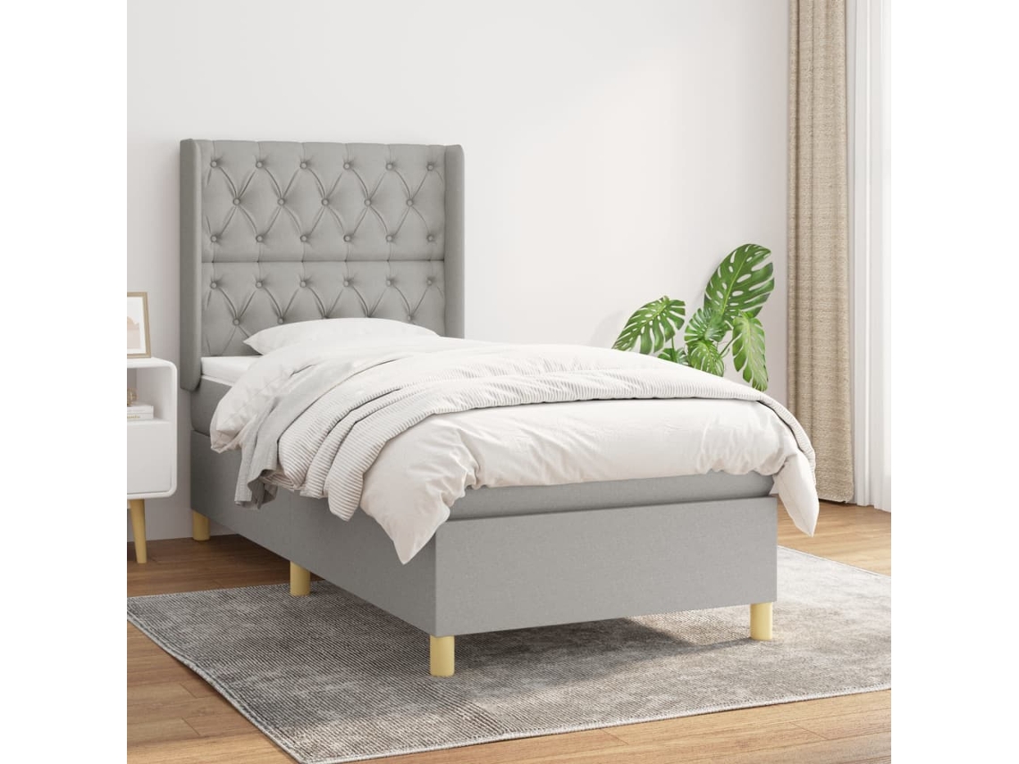 Vidaxl Cama Com Molas/colchão 80x200 Cm Tecido Cinza-claro