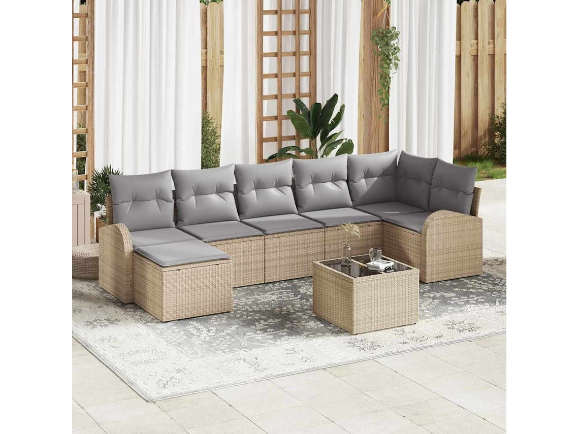 Vidaxl Conjunto De Sofás 8 Unid. Bege Vime Pe