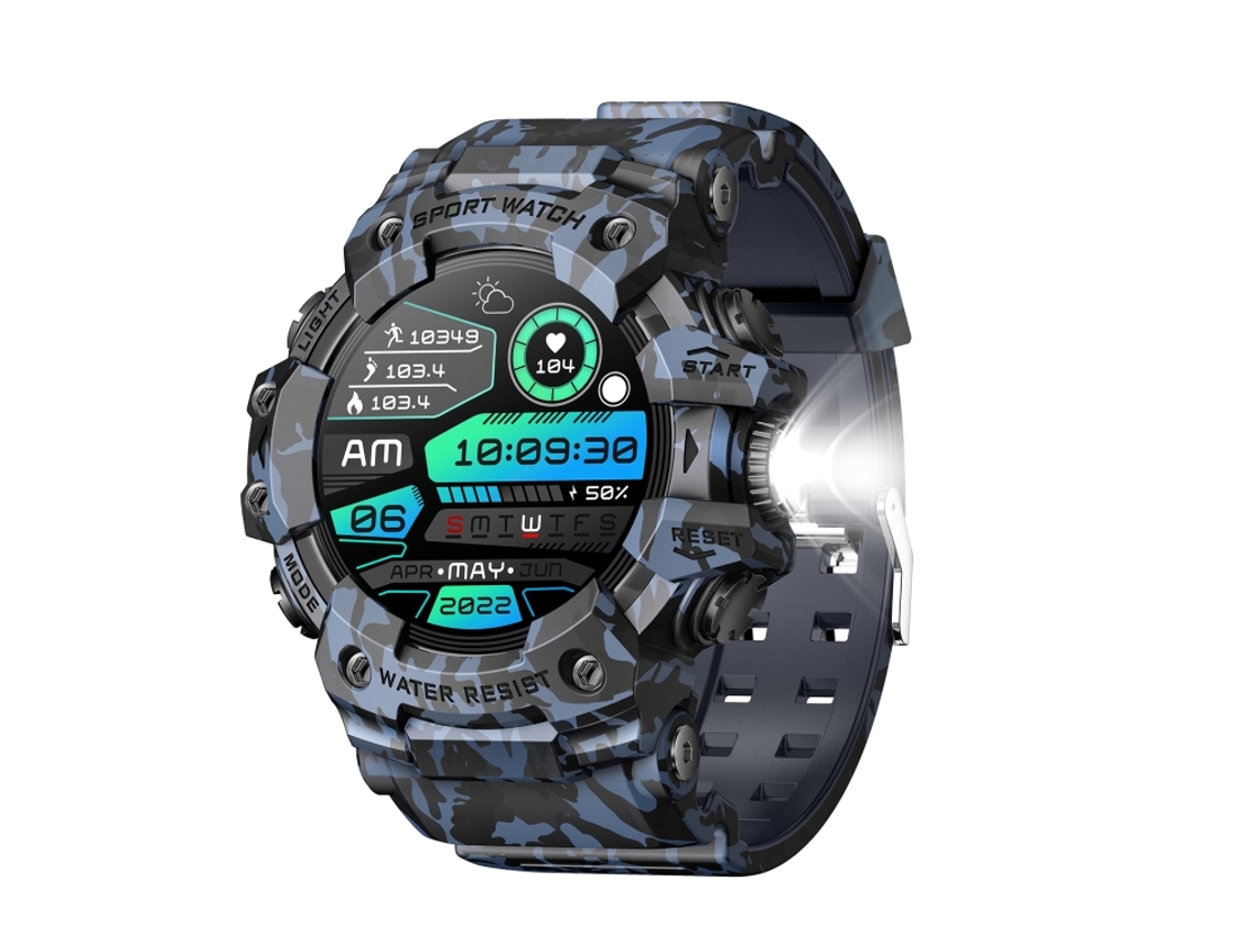 (azul Camuflado) Smartwatch Esportivo Com Tela Redonda Tft De 1,32 Polegadas, Monitoramento De Oxigênio No Sangue E Lembrete De Chamadas.