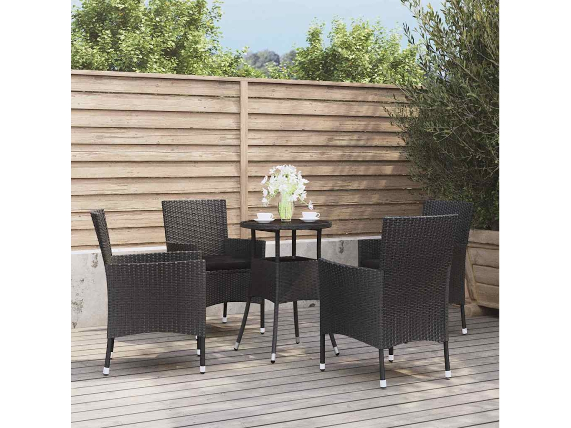 Vidaxl 5 Pcs Conjunto Bistrô De Jardim C/ Almofadões Vime Pe Preto