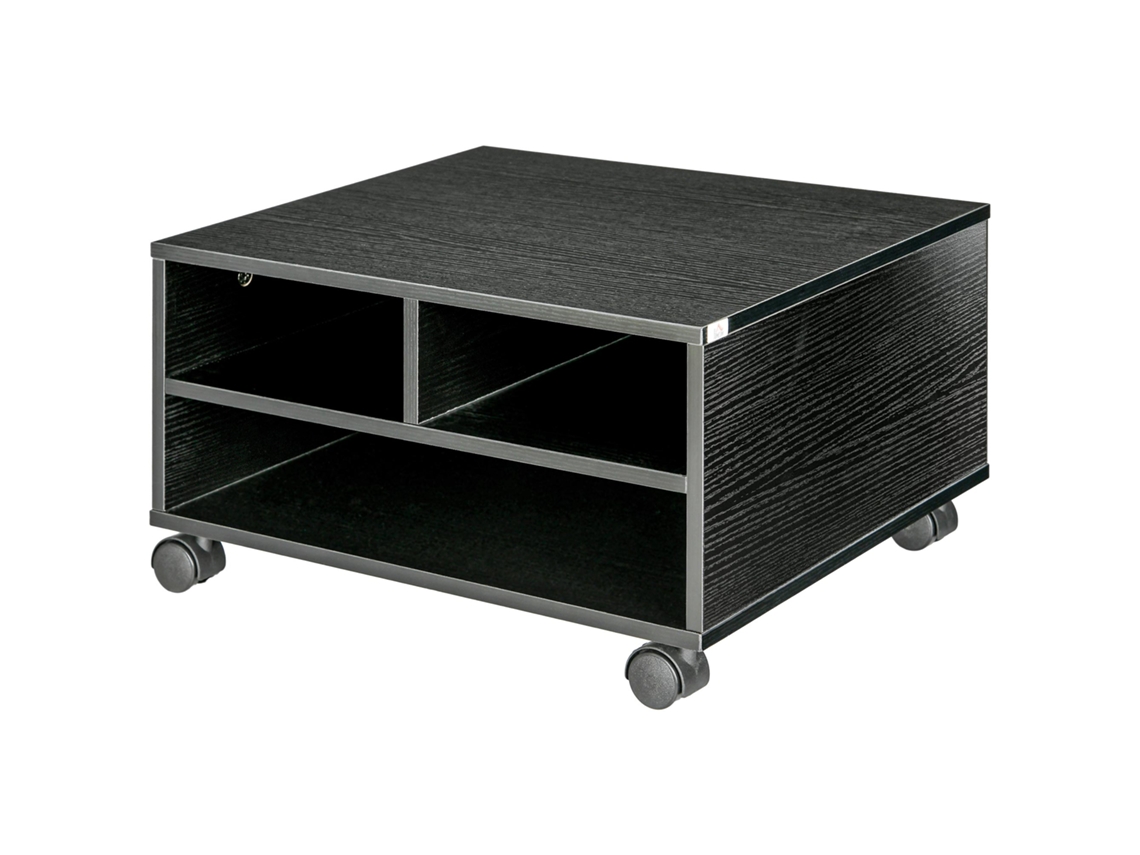 Suporte para impressora móvel BTFORUS em madeira com 2 prateleiras e rodas 47x40x22.5 cm preto