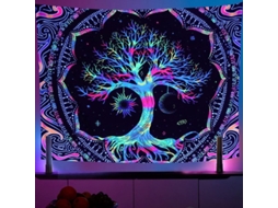 Tapete Árvore Da Vida, Tapete Hippie Colorido Mandala Com Reação À Luz Negra, 150 × 130 Cm