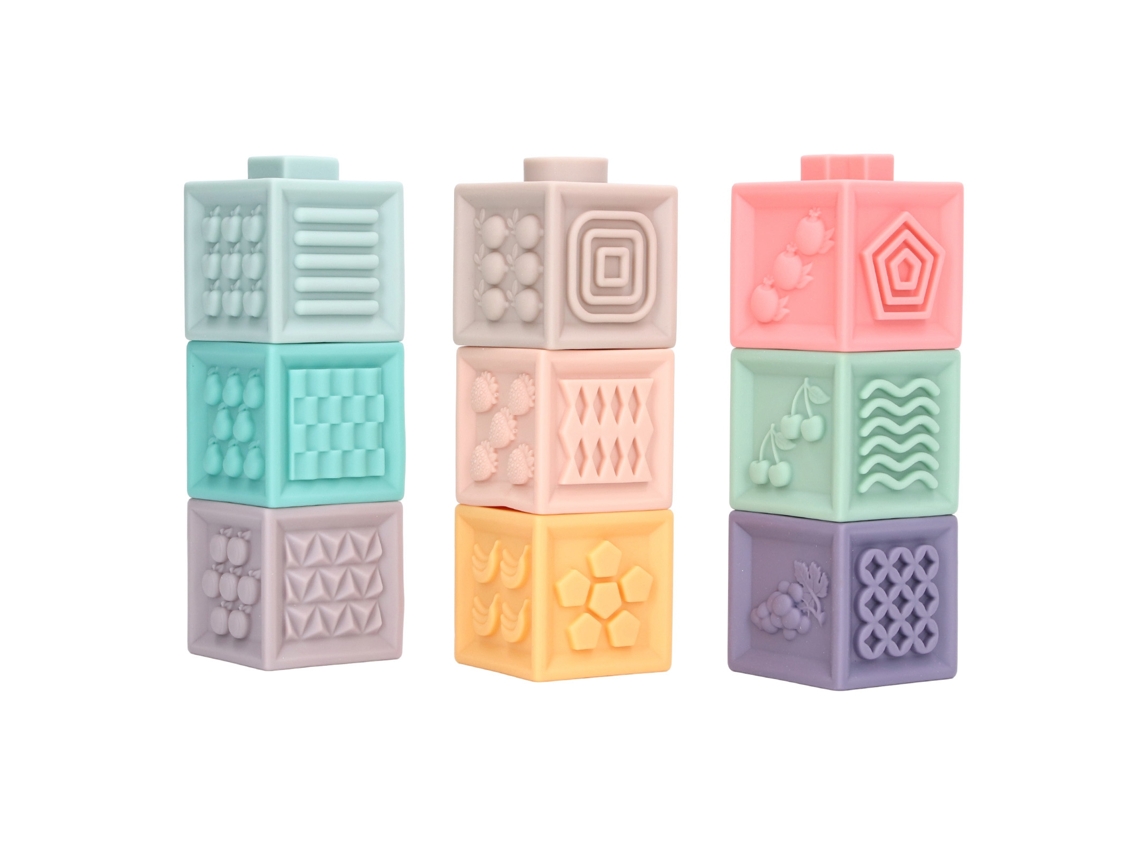 Walshlxq 9 Peças de Blocos Macios para Bebê Brinquedos Empilháveis Educativos Mastigáveis para Bebês e Crianças Pequenas