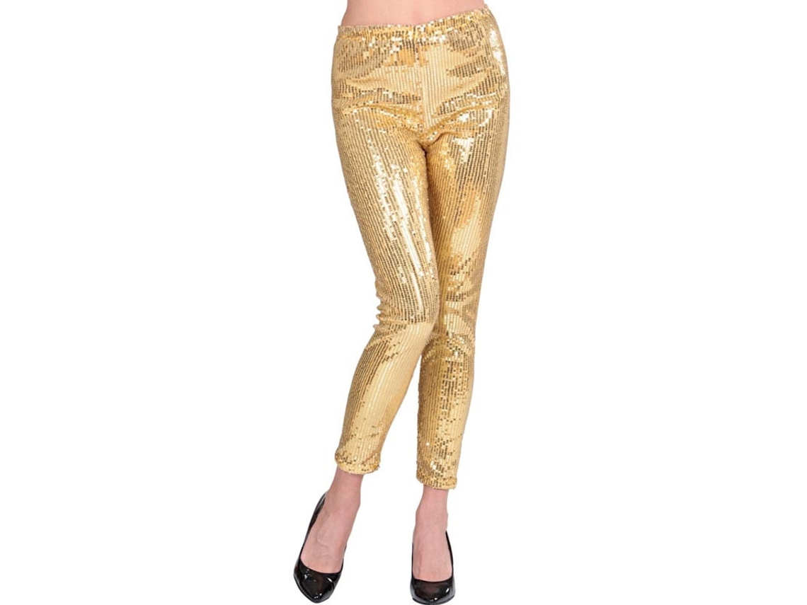 Leggings de lantejoulas douradas para mulheres
