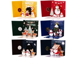 Pacote Com 6 Cartões De Natal 3d, Cartões De Natal 3d Pop Up Ho Aquaforge