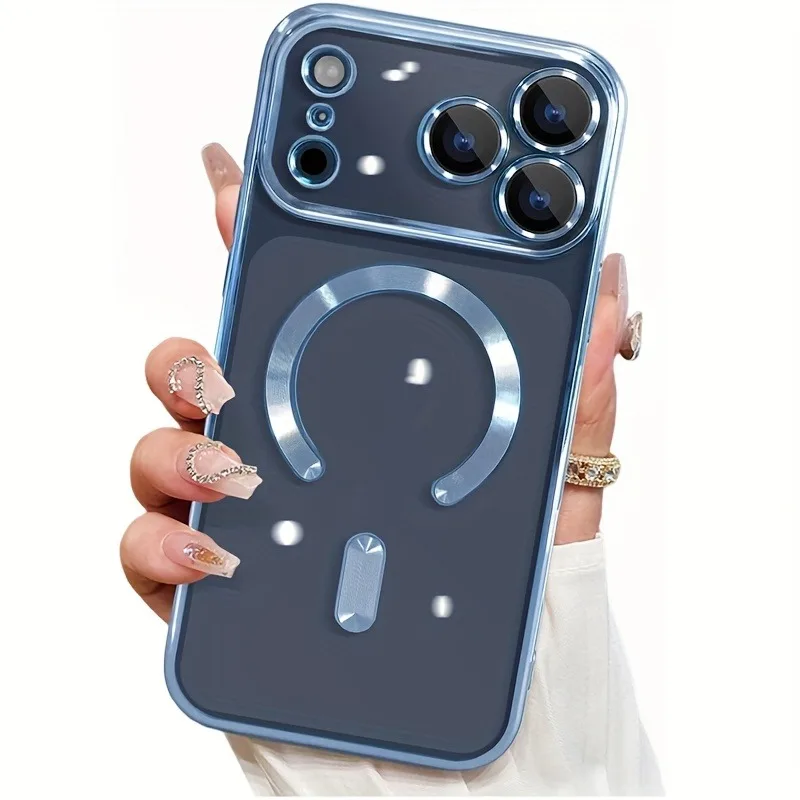Capa Transparente Eletroplaqueada Magsafe Para Iphone 15 Pro (azul)