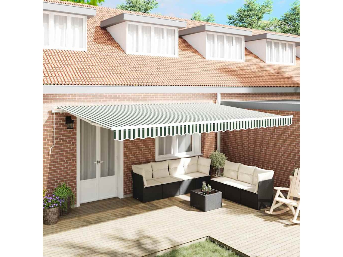Vidaxl Toldo Retrátil Verde E Branco 500 × 300 Cm Poliéster E Alumínio