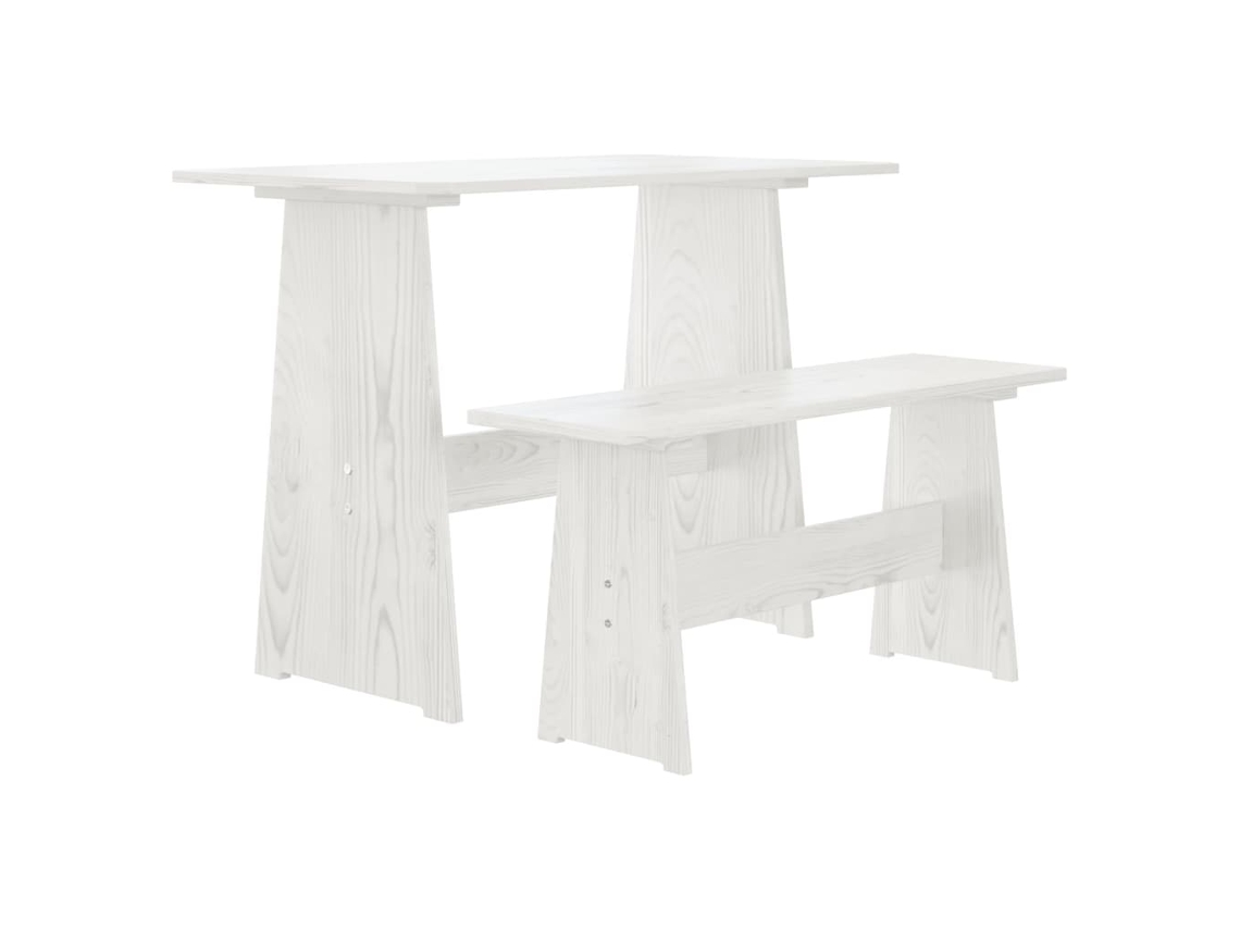 Vidaxl Mesa De Jantar Com Banco Reine Pinho Maciço Branco