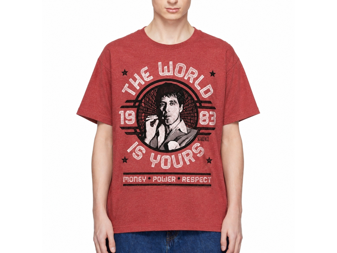 Rockinstone Scarface Movie World Is Yours Emblem Heather Red Adult T-shirt Size:xxl