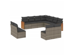 Conjunto de 11 Sofás de Jardim com Almofadões Vime Pe Cinzento MAISON EXCLUSIVE