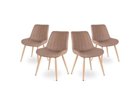 Conjunto de 4 Cadeiras de Jantar Beige Ena Latte Design Vintage com Assento e Encosto Estofados MC HAUS