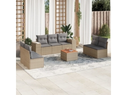 Vidaxl 8 Pcs Conjunto De Sofás P/ Jardim Com Almofadões Vime Pe Bege