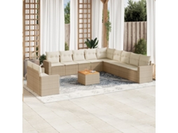 Vidaxl 12 Pcs Conjunto De Sofás P/ Jardim Com Almofadões Vime Pe Bege