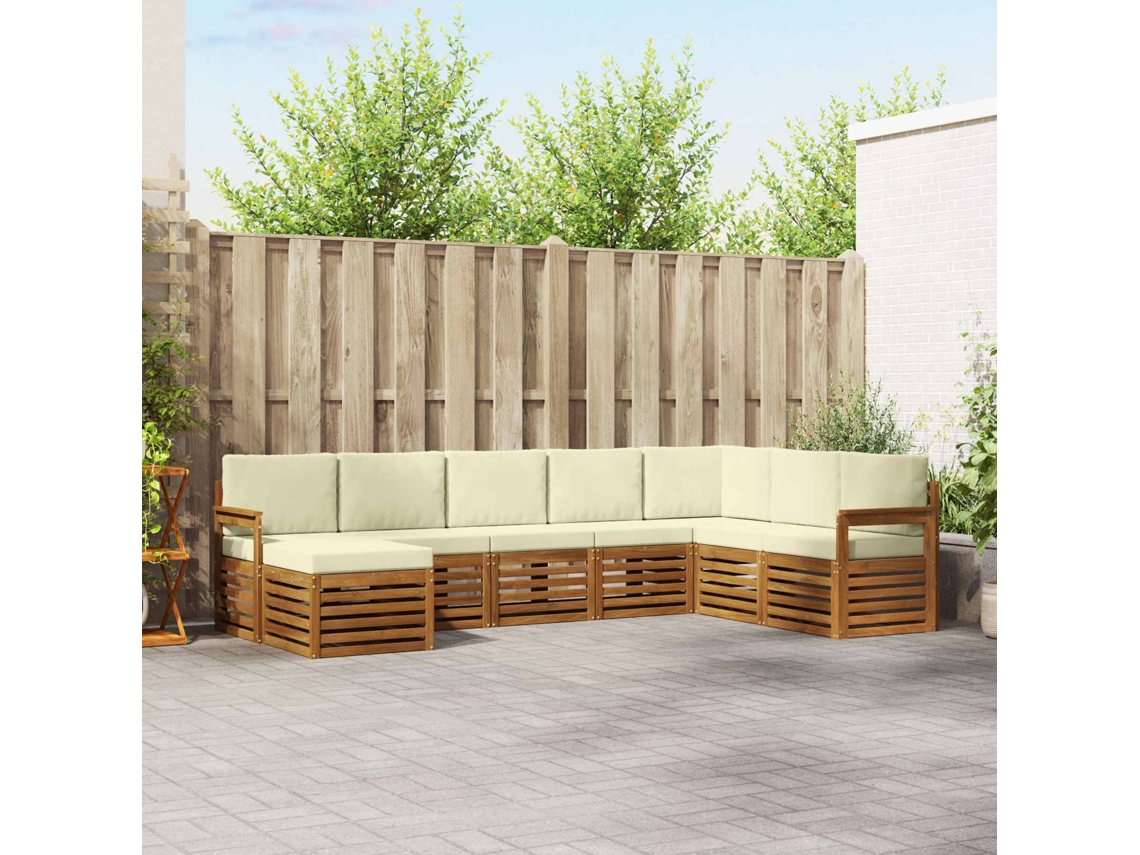 Vidaxl Conjunto De Sofás Para Exterior 8 Unid. Natural E Creme