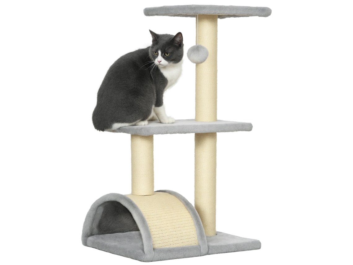 Árvore de Arranhador de Gato de 3 Níveis Médio com Plataformas Arranhadoras em Arco, Postes e Bola 40x35x72 Cm Cinza Claro Ge