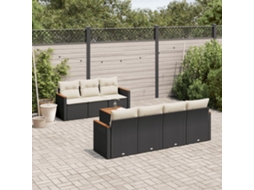 Conjunto de 8 Sofás de Jardim com Almofadas Vime Pe Preto Dkd Home Decor
