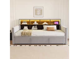 Mezanino 140x200 cm em metal com LED e organização KOMHTOM