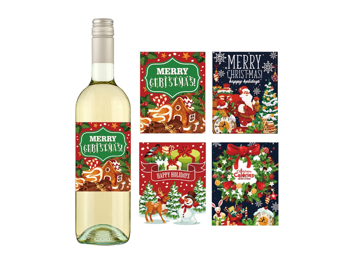 96 Adesivos De Natal Para Garrafas De Vinho , Rótulos De Vinho, Aquaforge (4 Estilos)
